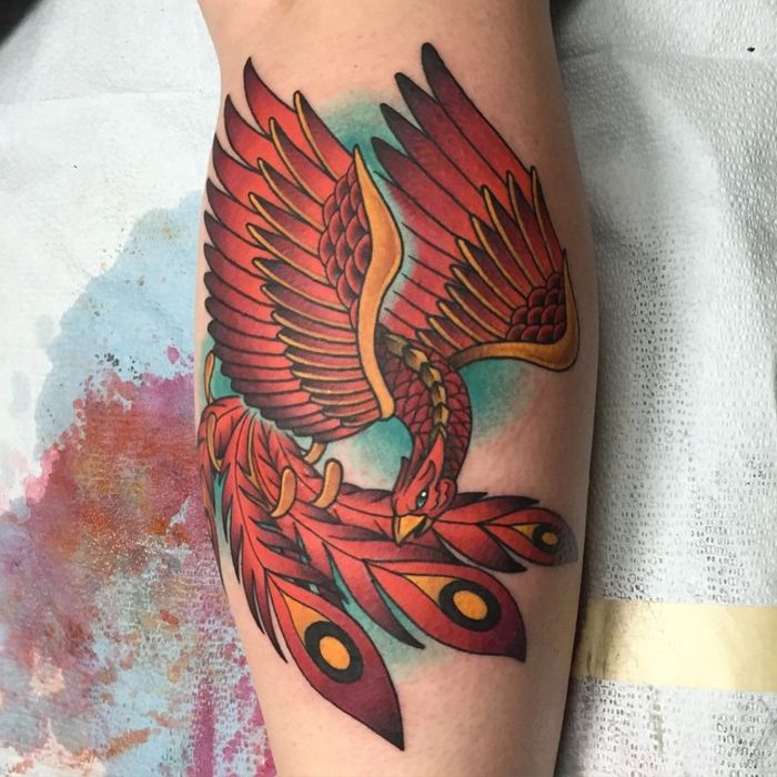 tatuagem no bezerro, Phoenix, tatuagem de perna, motivos de tatuagem para homens