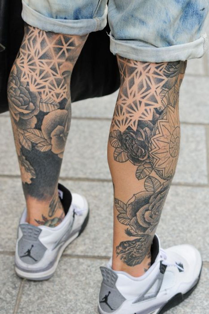 Tatuaggi alle gambe, tatuaggi sul polpaccio, motivi del tatuaggio per gli uomini, idee per tatuaggi