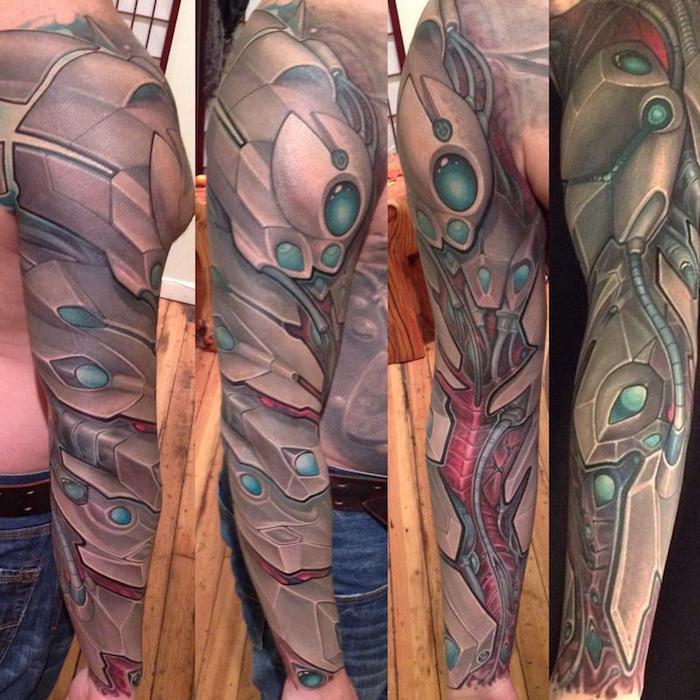 Moški tetovaže, rokavi tatoo z strojni motiv, kyborg tatoo