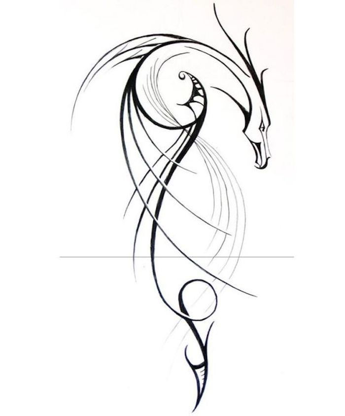 geometryczny rysunek z wieloma liniami i owalnymi kształtami, smok