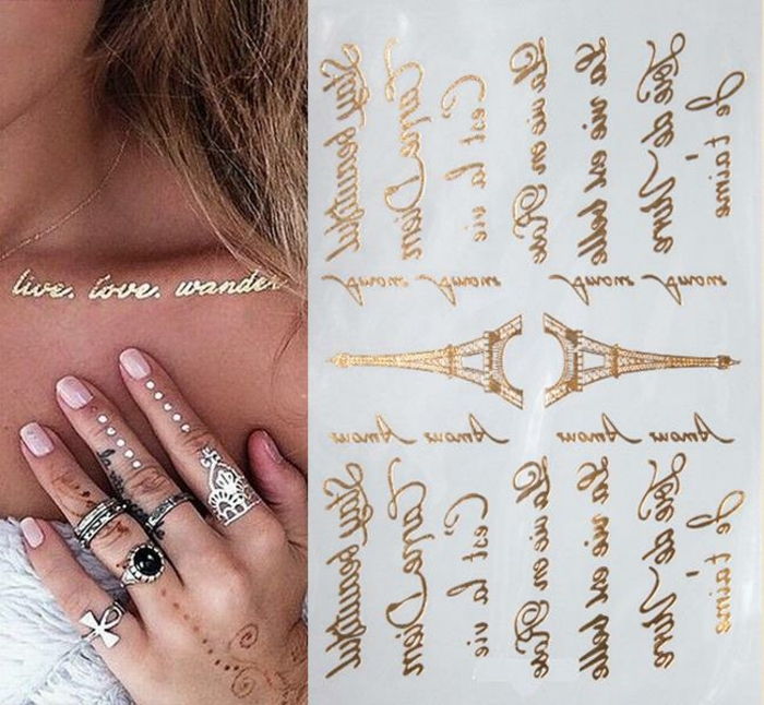 idee per tatuaggi straordinari per anelli da donna e manicure combinati con tatuaggio a portata di mano