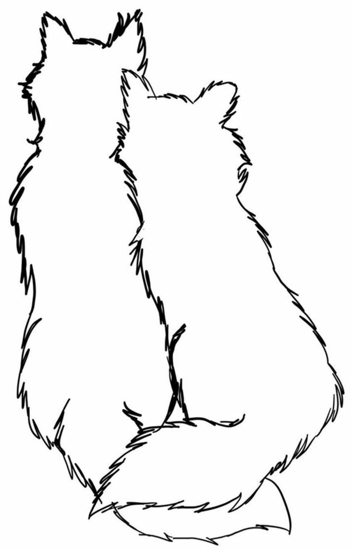 wolf tribal - idee pentru tatuaj cu baghetă - aici sunt doi lupi albi care se îmbrățișează unul pe celălalt