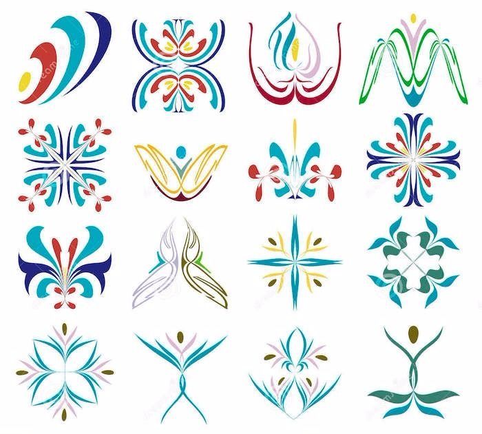 abstrakta motiv i olika färger, blommor, lillie, fyrklöver
