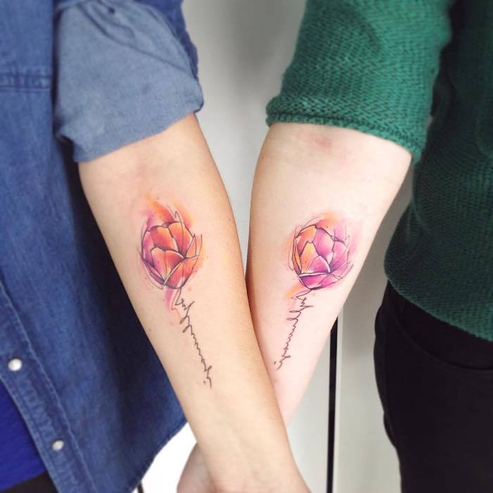 tatuiruotės gėlės, brolių tatuiruotės, tatuiruotės su gėlių motyvais