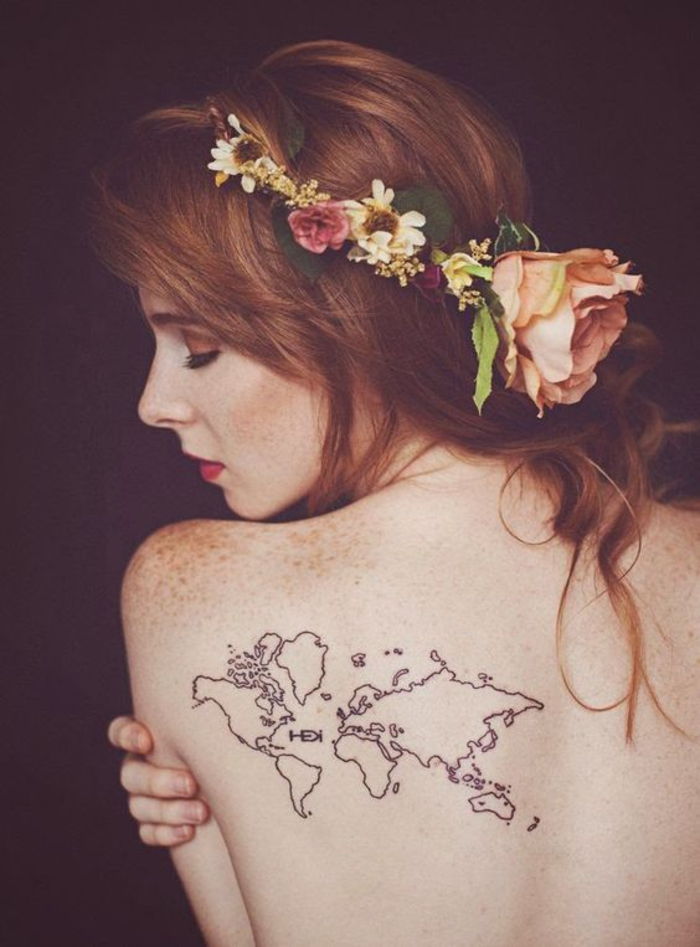 Tatuaże dla poszukiwaczy przygód, kontynentów, tatuaży na plecach, kobiece motywy, które wyglądają na skuteczne