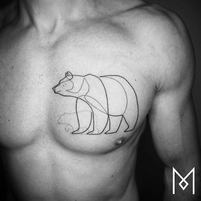 prosty tatuaż z dużym i małym niedźwiadkiem, sylwetka tatuaż