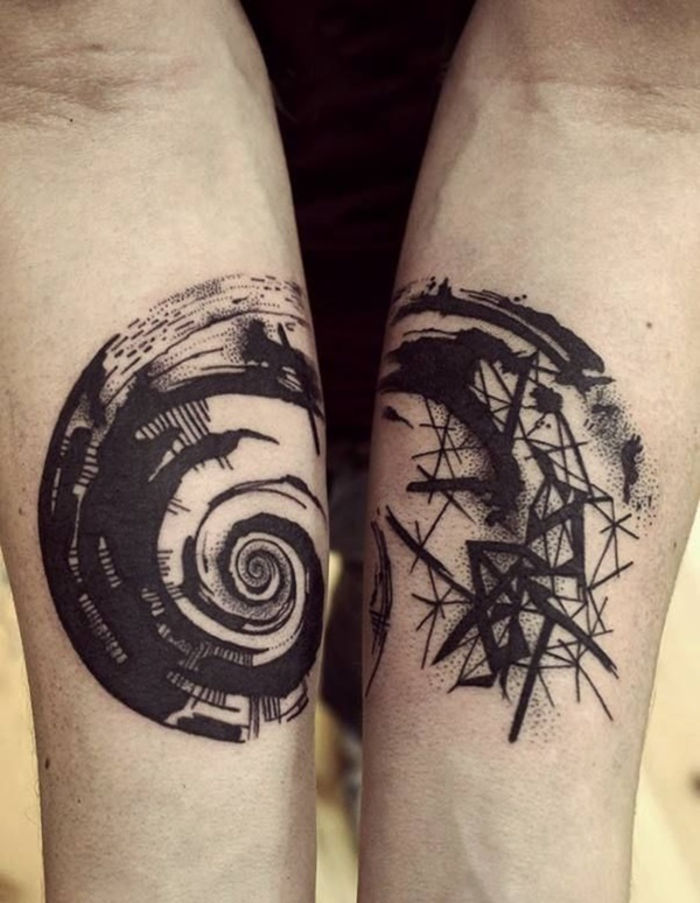 tatuaggi per coppie che si completano a vicenda, astratto, nero, a prova di amore