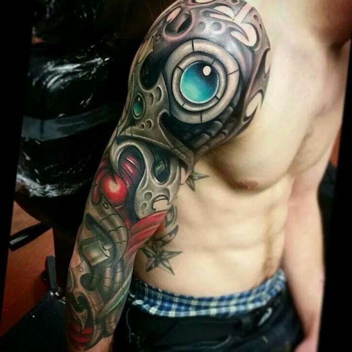 Tattoo nadlaket, človek s tatoo rokavi v 3d videz