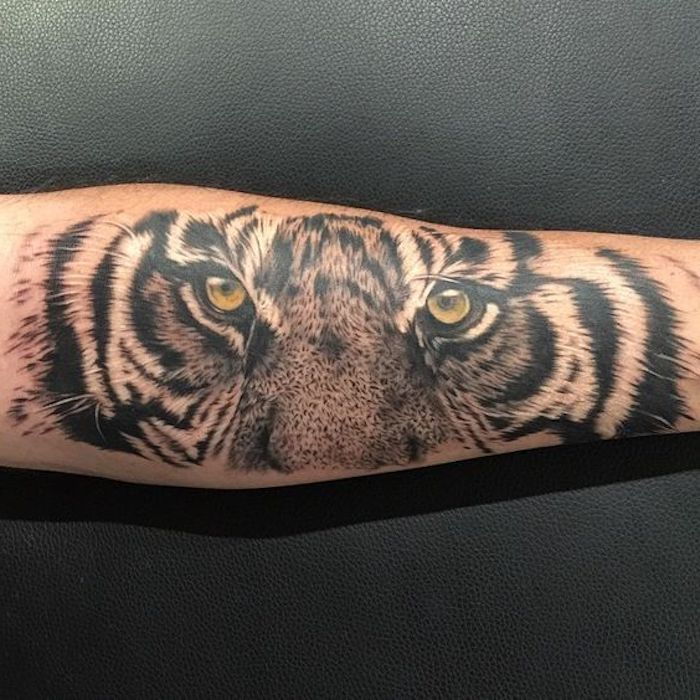 tatuaggio testa di tigre, tatuaggio braccio, tatuaggio braccio, occhi di tigre, occhi