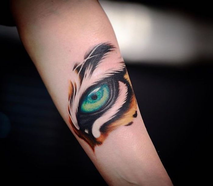 tatuaggi di tigre, tatuaggio di braccio, occhio verde, occhio di tigre