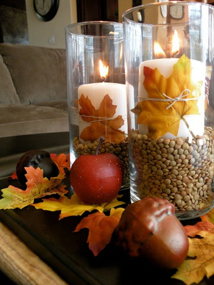 urobte zaujímavé jesenné stolové dekorácie zo sviečok