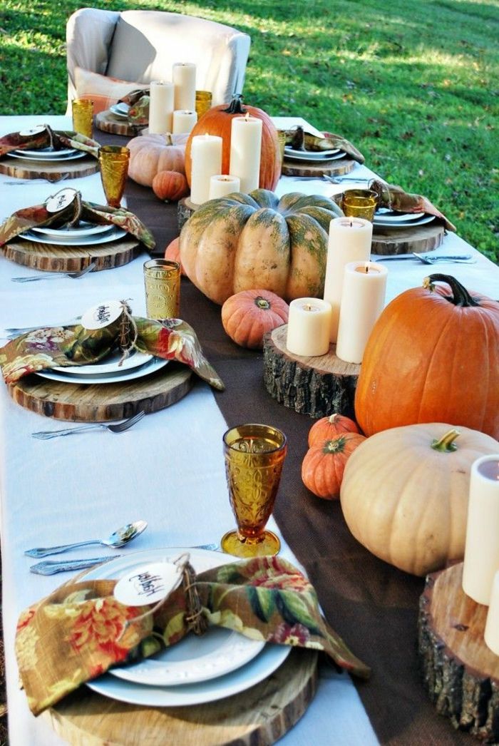 e zucche in autunno-candele Tischdeko-in-