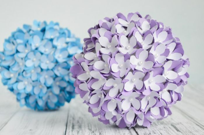 tinker dekorasyon, kağıt çiçekler ile süslenmiş topları