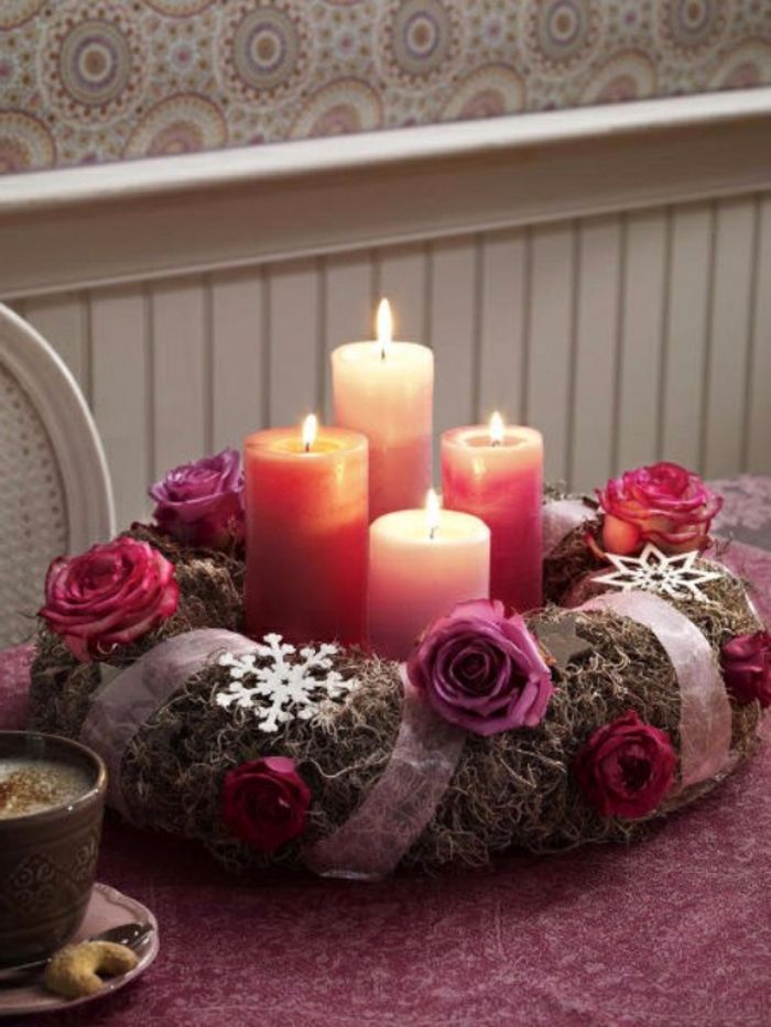 tischdeko-Kalėdų-Taisome-rožinis Žvakės
