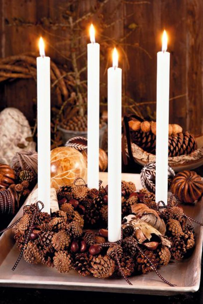 tischdeko-Kalėdų-Taisome baltos žvakės