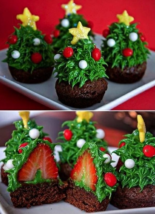 goede ideeën-voor-Weihnachtscupcakes aardbeien sparren