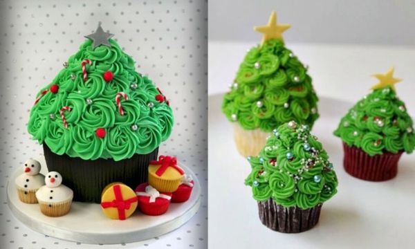 stora idéer-för-Weihnachtscupcakes-med julgranar