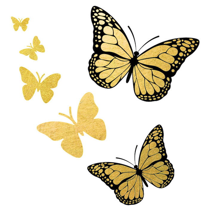 Ideer for flotte små, gyldne tatoveringer med flygende sommerfugler