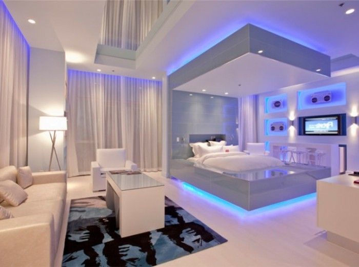 Didžioji LED apšvietimas-in-balta-modernus miegamasis