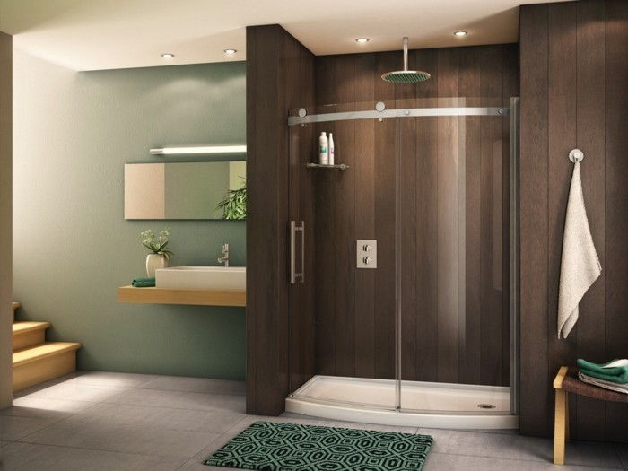 parede grande-design-casa de banho de vidro chuveiro Modern
