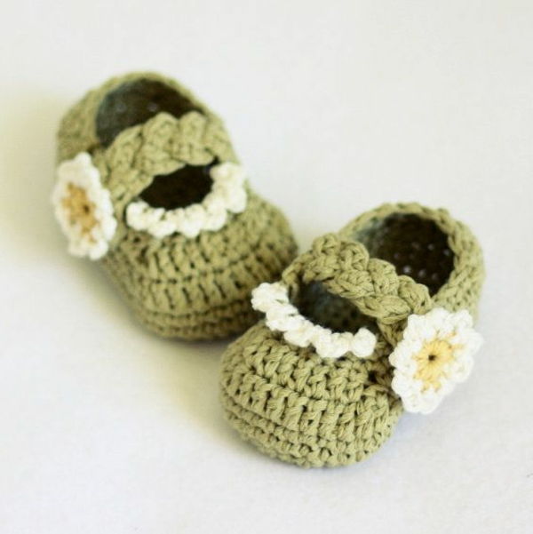sapatos-grande-ideias-para-crochet-baby grande-design-crochet-bebê sapatos-flores-crochet-Daisy