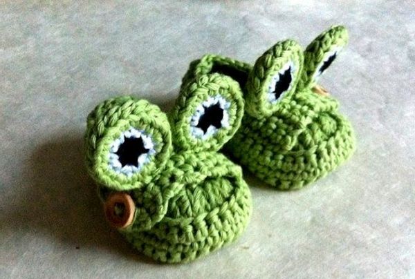 sapatos-grande-ideias-para-crochet grande-design-crochet-bebê - Rã verde