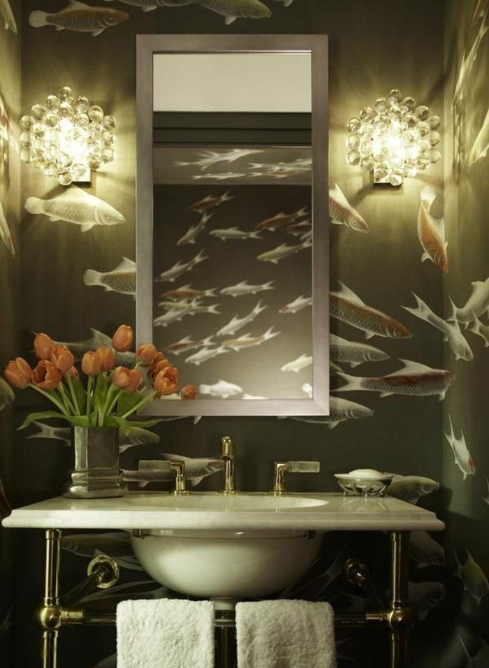 świetne zdjęcia, nowoczesne meble łazienkowe, ciekawy wzór ściana