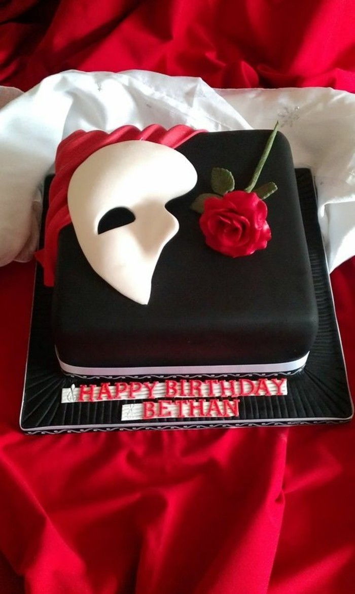 pie-k-18-narodeniny narodeninové torty, koláče-for-herec-maska-rose-červeno-bielo-čierna