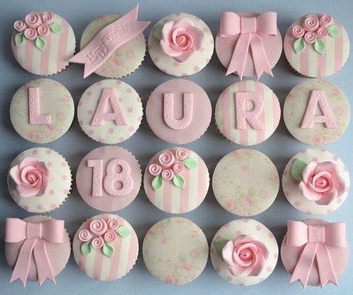 pie-till-18-födelsedag födelsedagstårtor-vit-rosa-muffins-muffindeko muffins-dekorera