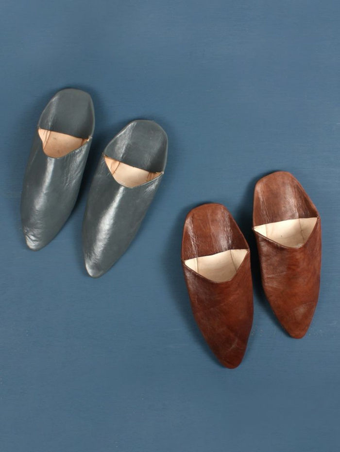 tradisjonelle marokkanske slippers menns lær-brun-grå