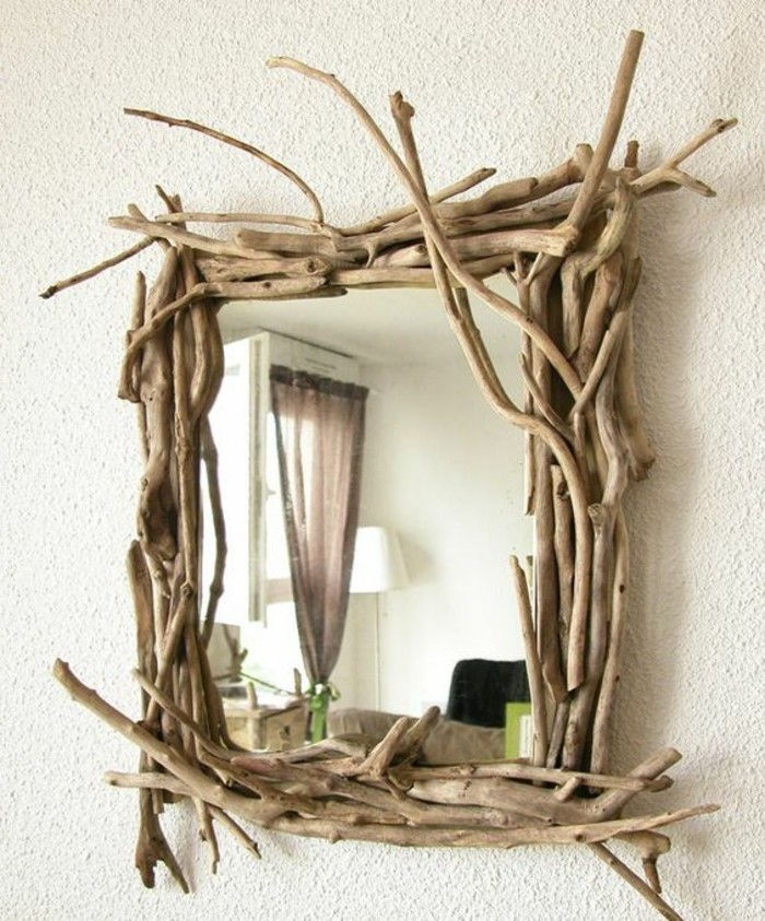 Driftwood wanddeko kvadratnih ogledalo-S okvirjem-of-lesne stensko DIY