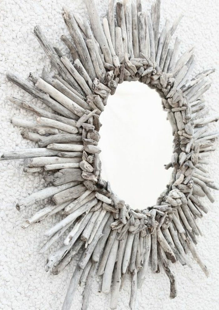 drivved Wanddeko-round-spegel-med-frame-of-trä-vägg-diy