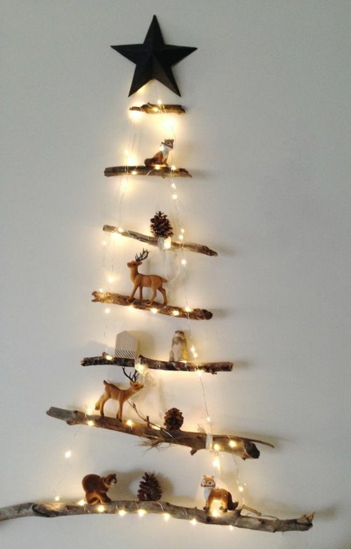 naplavené drevo wanddeko Christmas Tree-of-drevo-s-small-postáv-black-star-borovicová šiška