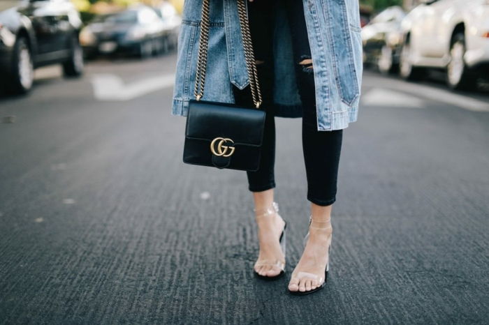 pametne obleke obleke čevlje transperantne Gucci mini žepne jeans plašč črne hlače