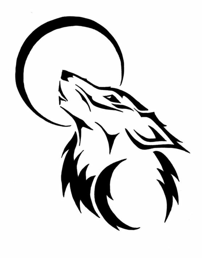 lupul urle sub lupul lunar tribal - o idee pentru un tatuaj lup