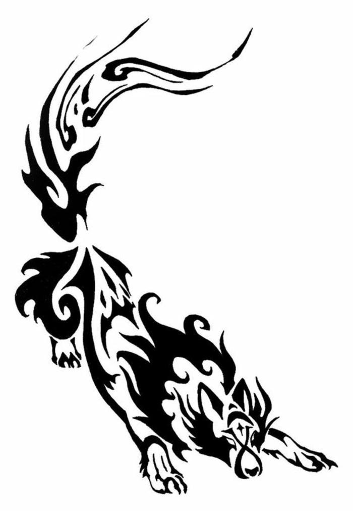 Tatuaje cu un lup negru - idee pentru lupul tribal