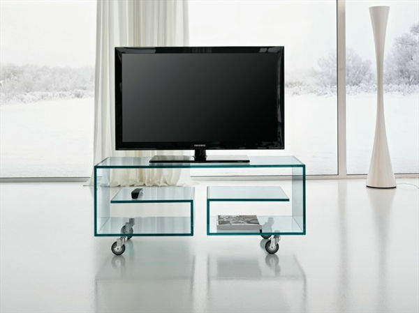 TV-miza na rolni-off-steklo steklene stene zadaj