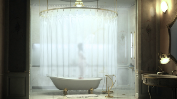 ultramoderne badekar-frittstående - vakre gardiner