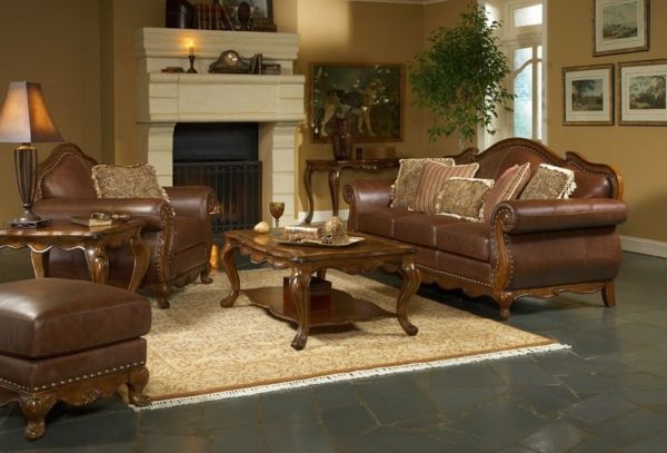 esempi di mobili per soggiorno ultramoderni: colore marrone per i mobili in pelle