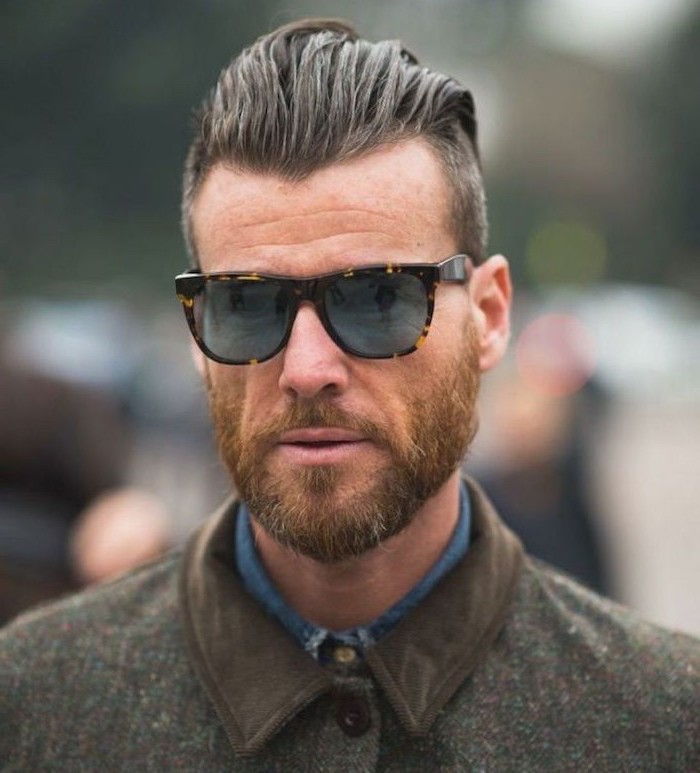 Kort underkastet hår og skjegg flotte styling ideer for menn hipster stil solbriller