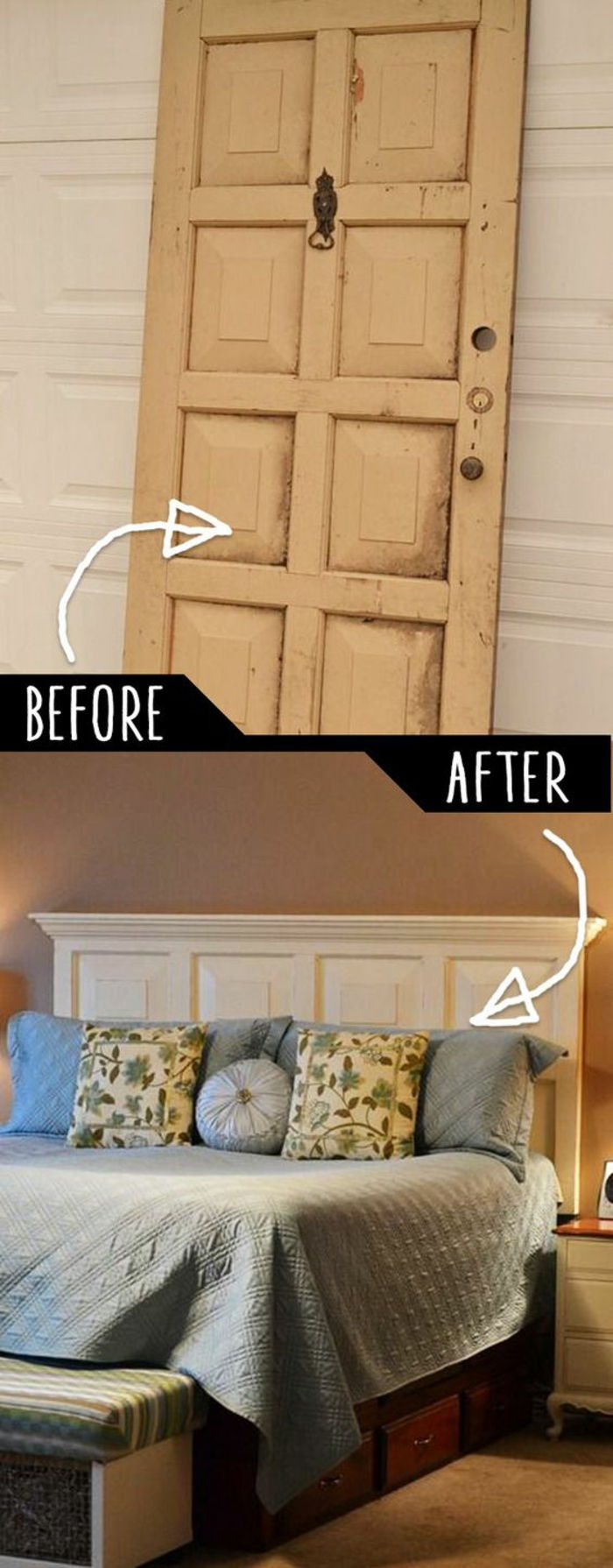 Użyj starych drzwi jako zagłówka łóżka