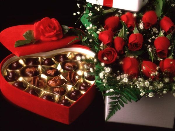 chocolate-coração-rosas do dia dos Valentim