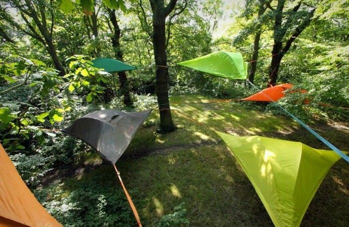 ulike camping telt gul-oransje, grønne-tree telt