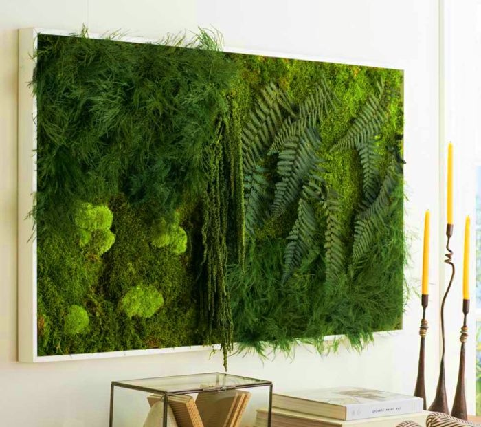 yosun ve farklı bitkiler ile bir DIY resim