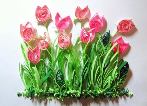 mnoho-krásny-papier-tulipány-remeslá - biele pozadie