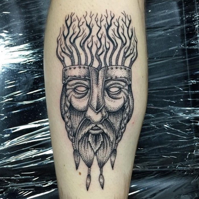 viking, maske, trær, mann med langt skjegg, hjelm