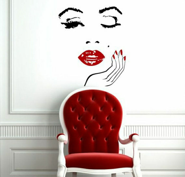 vintage-Design-červeno-sedačkovej barokový samolepky na stenu Marilyn Monroe tváre