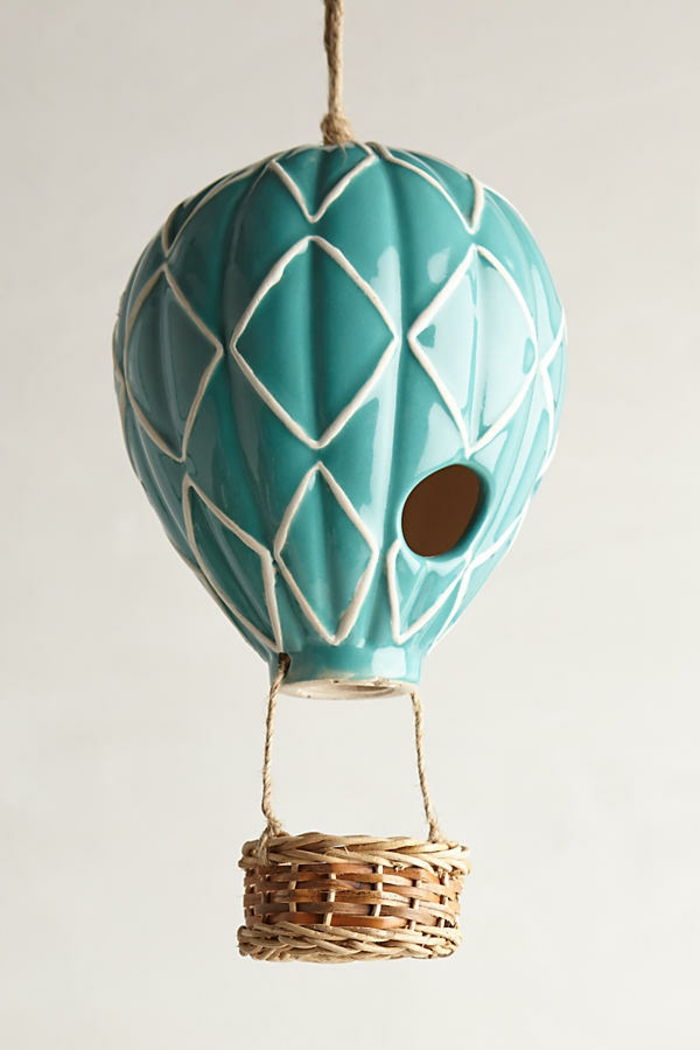 Balon kuş yuvası, bahçeniz veya balkonunuz için güzel dekorasyon, açık mavi ve beyaz, seramik
