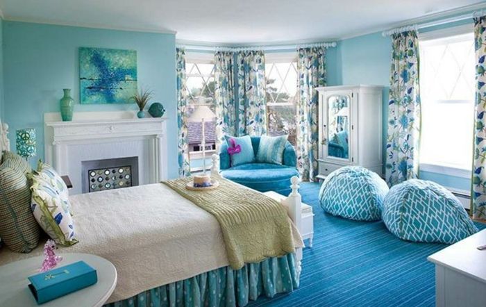 gardiner-för-ungdom sovrum blue-interiör