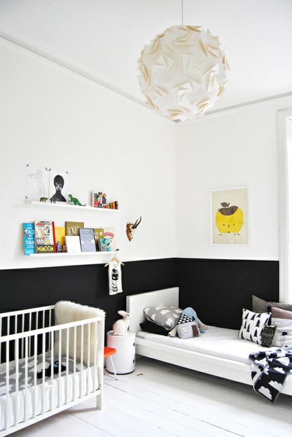 Vaikų kambarys su baltu sienų dizainu - originalūs deko elementai